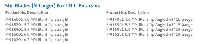 Ophthalmic Slit-Blades (N-Larger) For I.O.L. Enlarsins