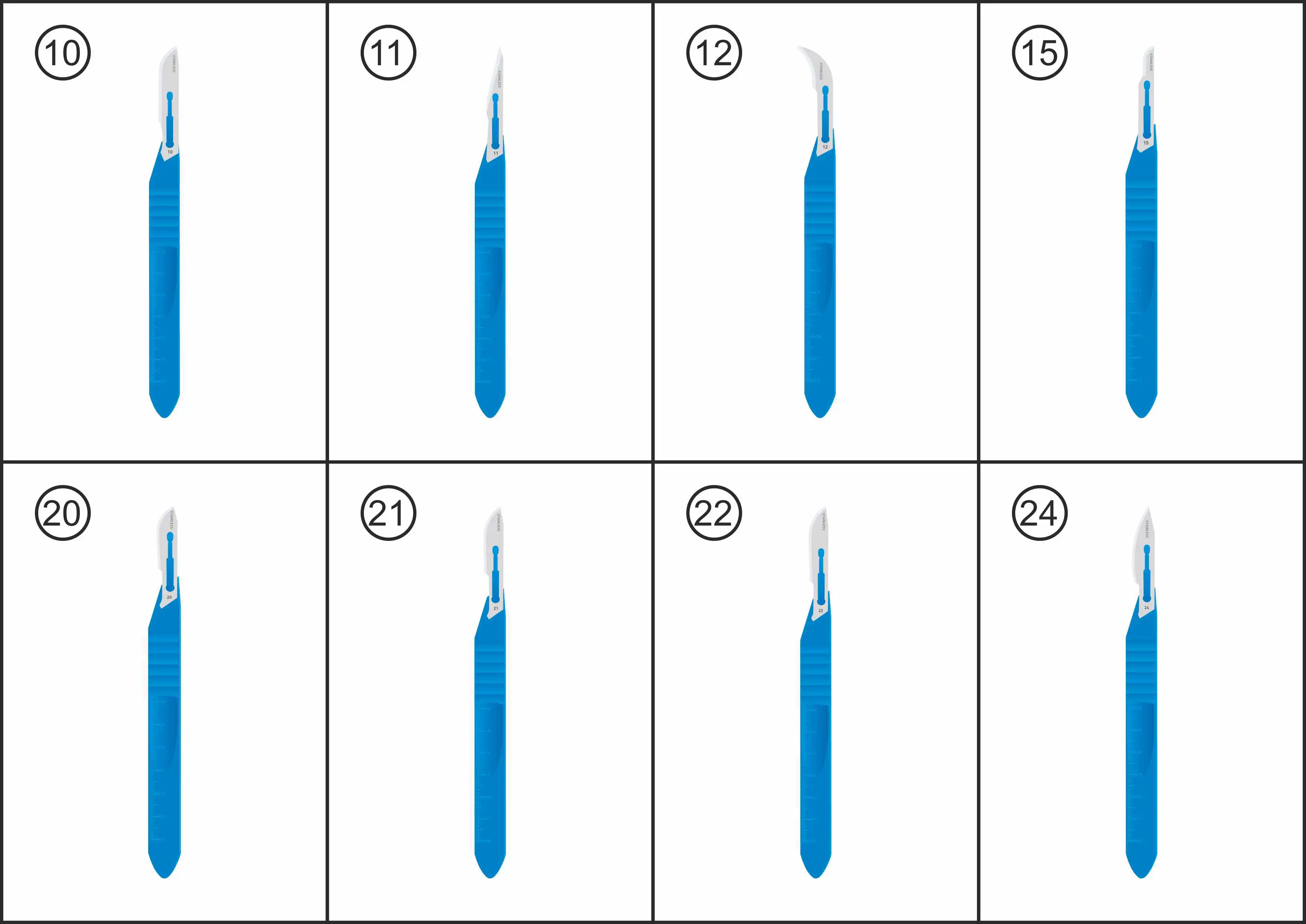 disposable scalpels are available in a variety of sizes